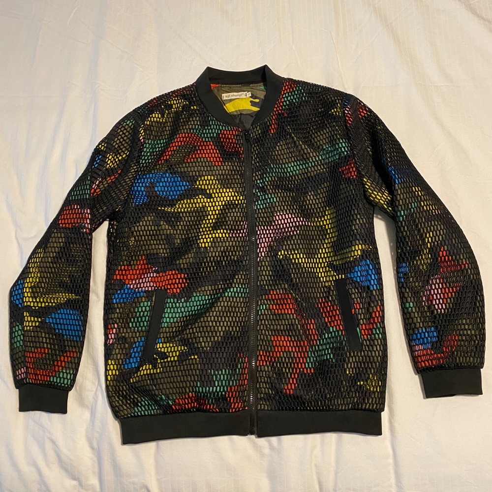 Camouflage Multicolored Mesh Bomber Jacket